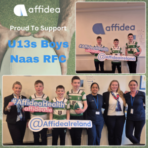 Naas RFC boys holding Affidea branding